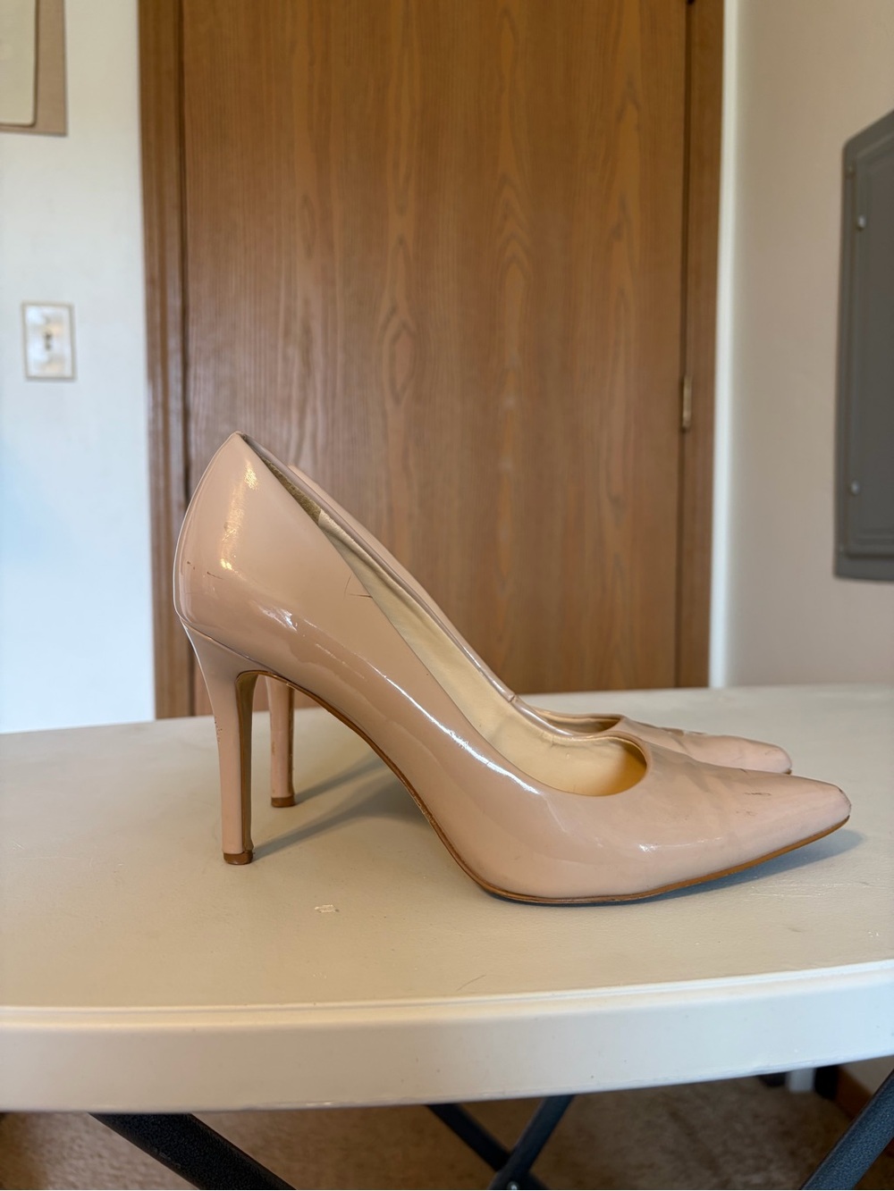 Nine West Nude Patent Pointed-Toe Stiletto Heels